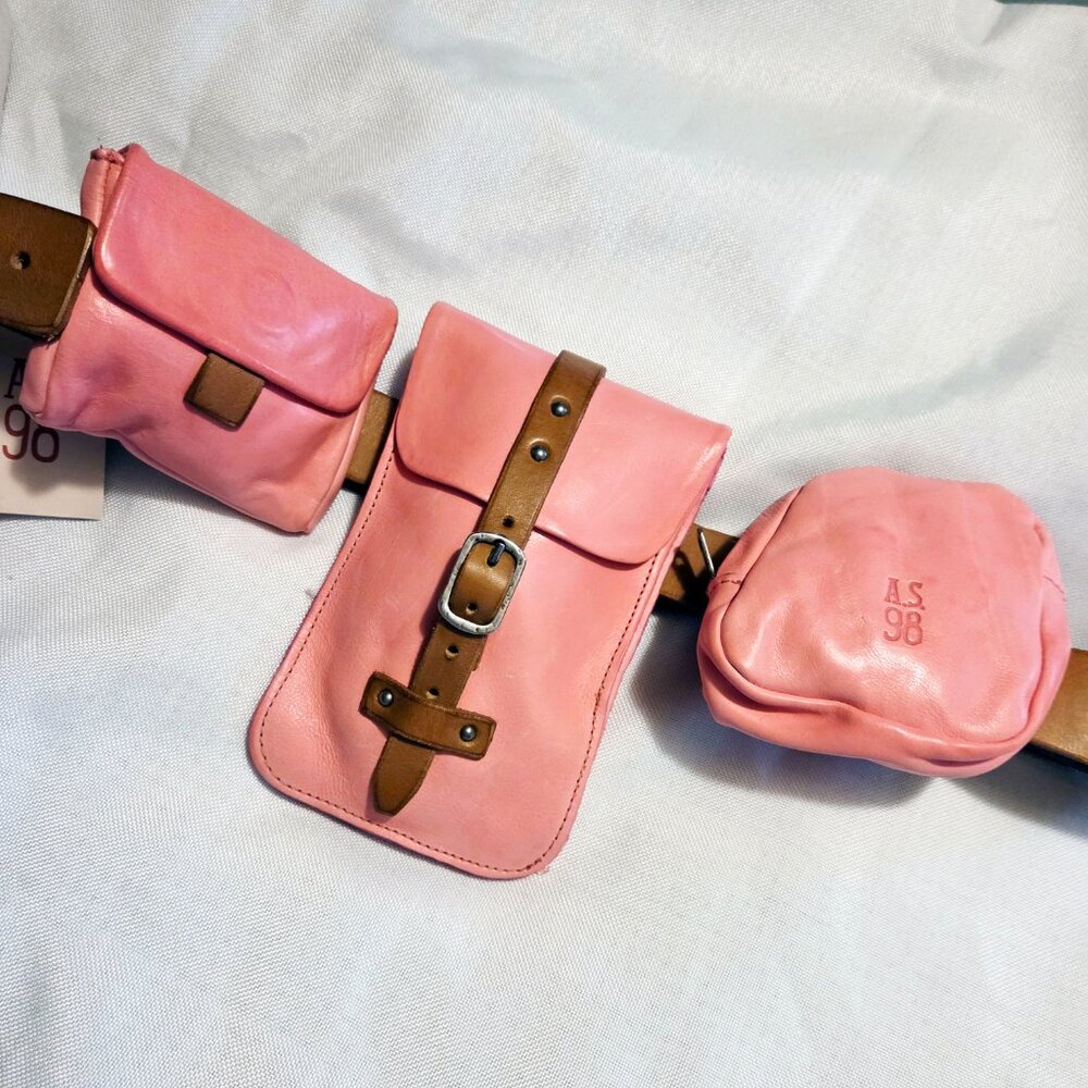 A.S.98 Helene Sling Bag Shock Pink & Natural Leather, NWT, Belt Sling Crossbody - Picture 5 of 11